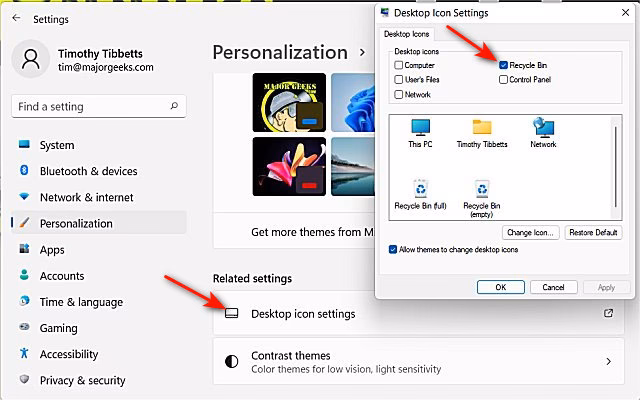 How to show Recycle Bin on desktop Windows 10?