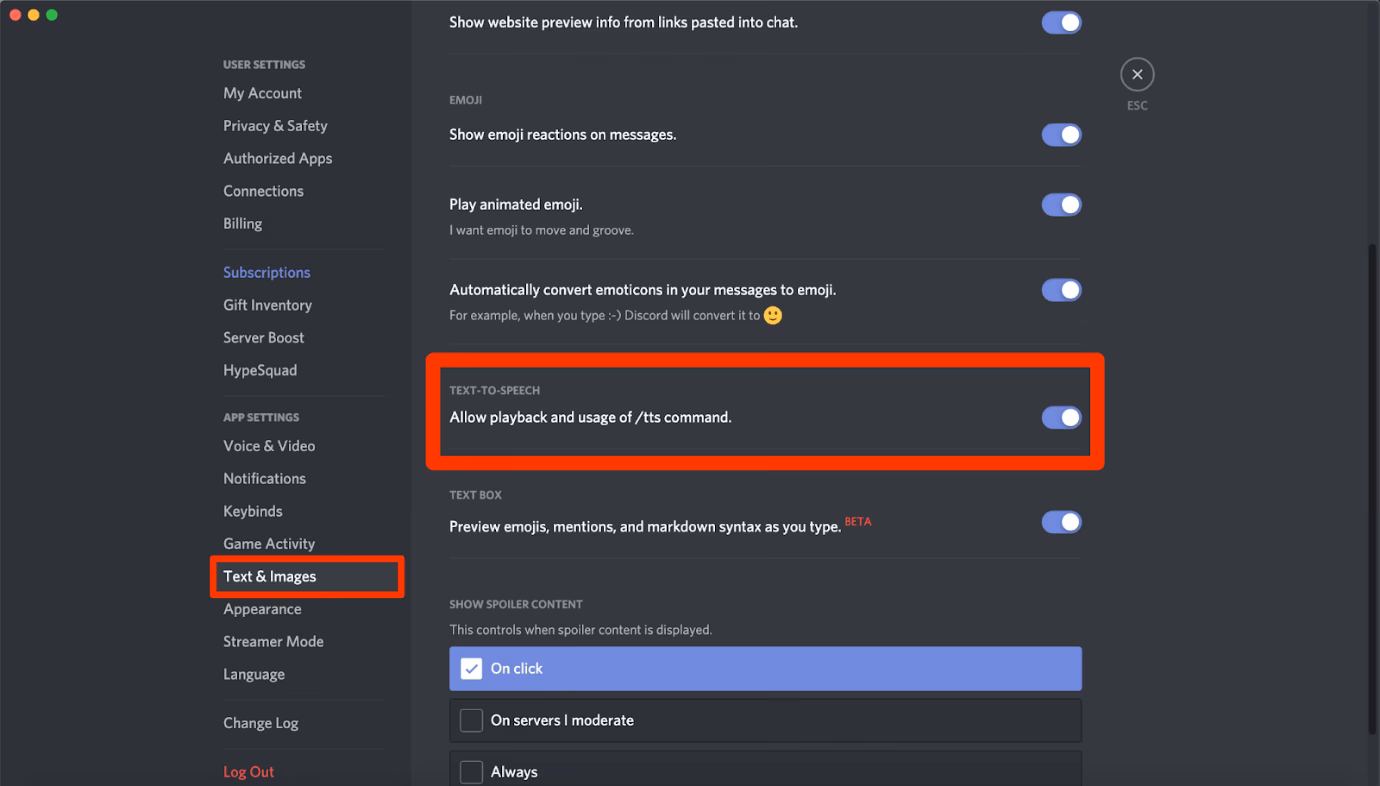 How do I disable text-to-speech in discord?