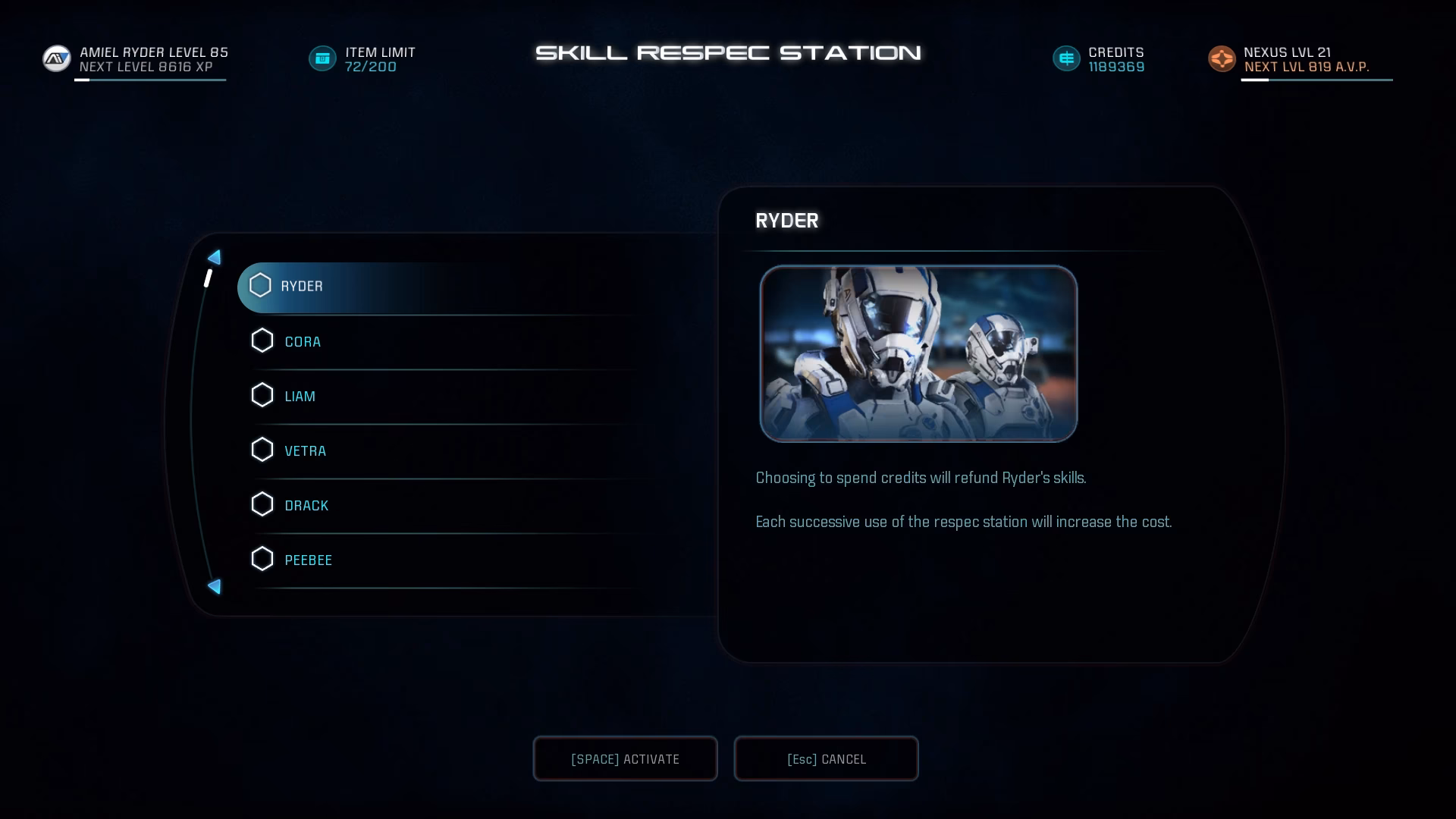 Should you Resset character skills in Mass Effect Andromeda?