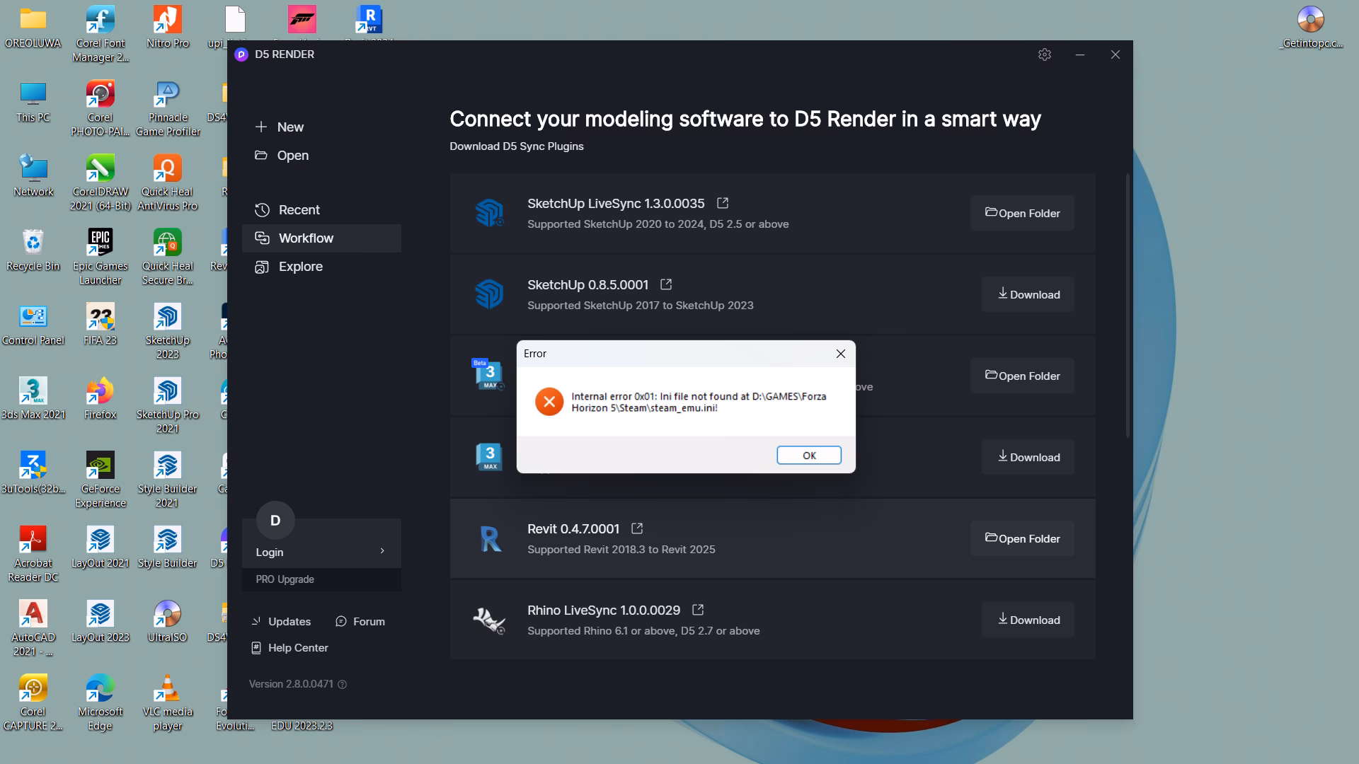 How do I fix a 'can't find INI file' error in Skyrim?