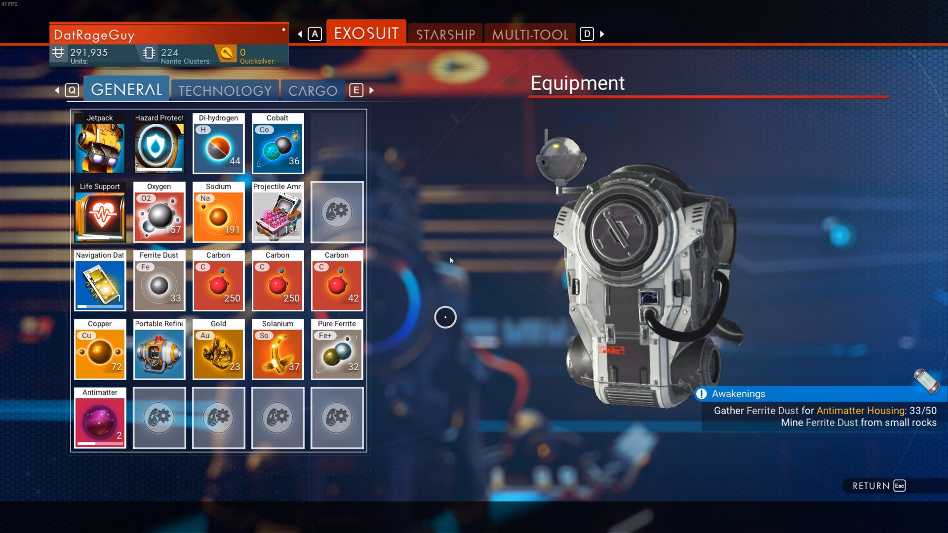 How do I change the inventory types in Starship & exosuit?