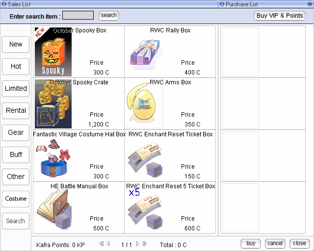 How do I get items from the Kafra shop?