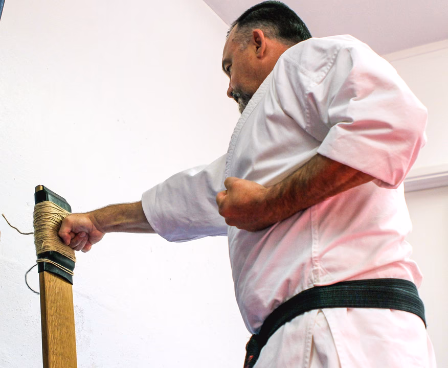 What are the 3 karate exercises for training with makiwara?