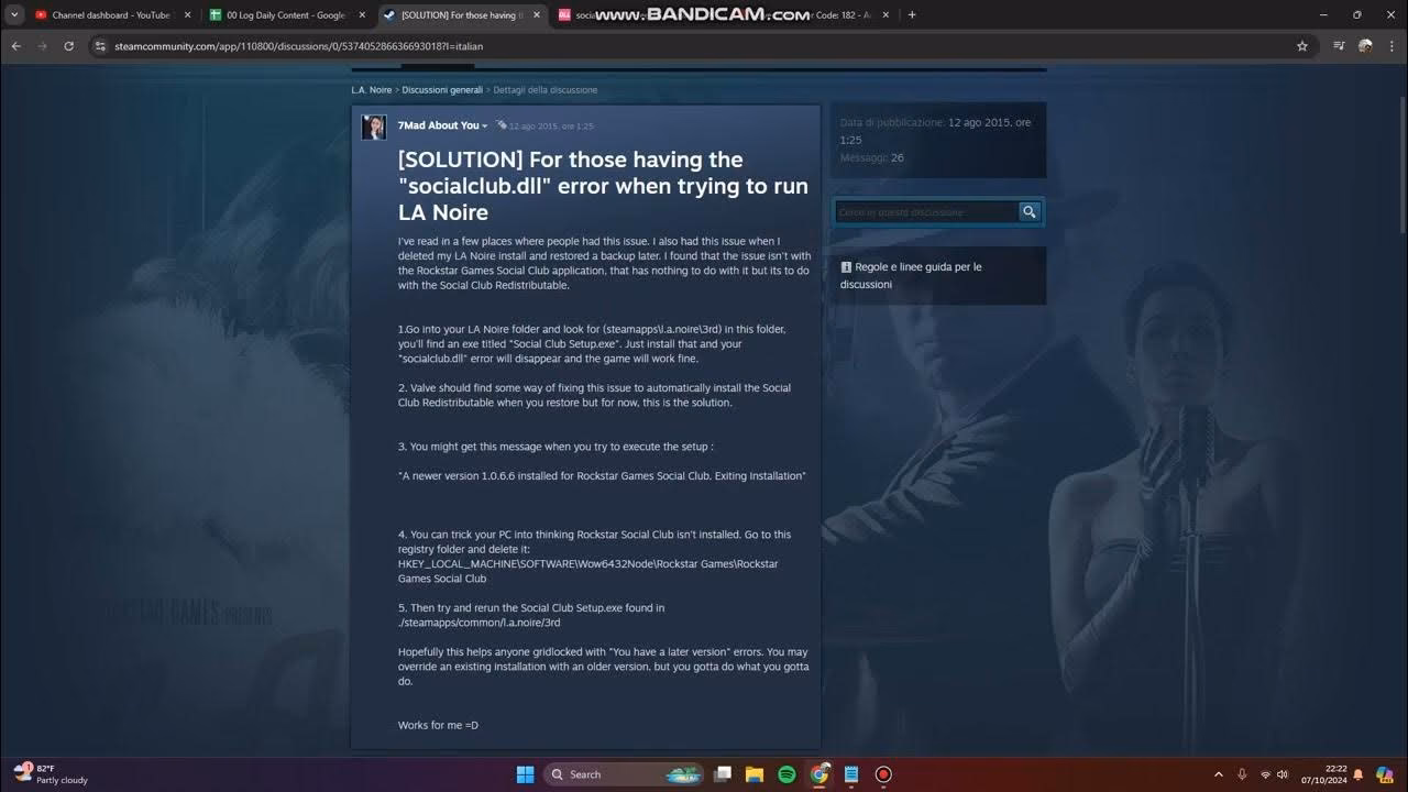 How to fix La noire not working on Steam?