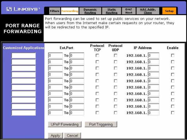 What are port settings on a Linksys router?