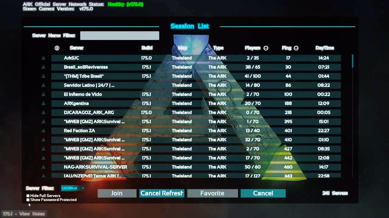¿Qué información ofrece cada página del servidor Ark: Survival Evolved?
