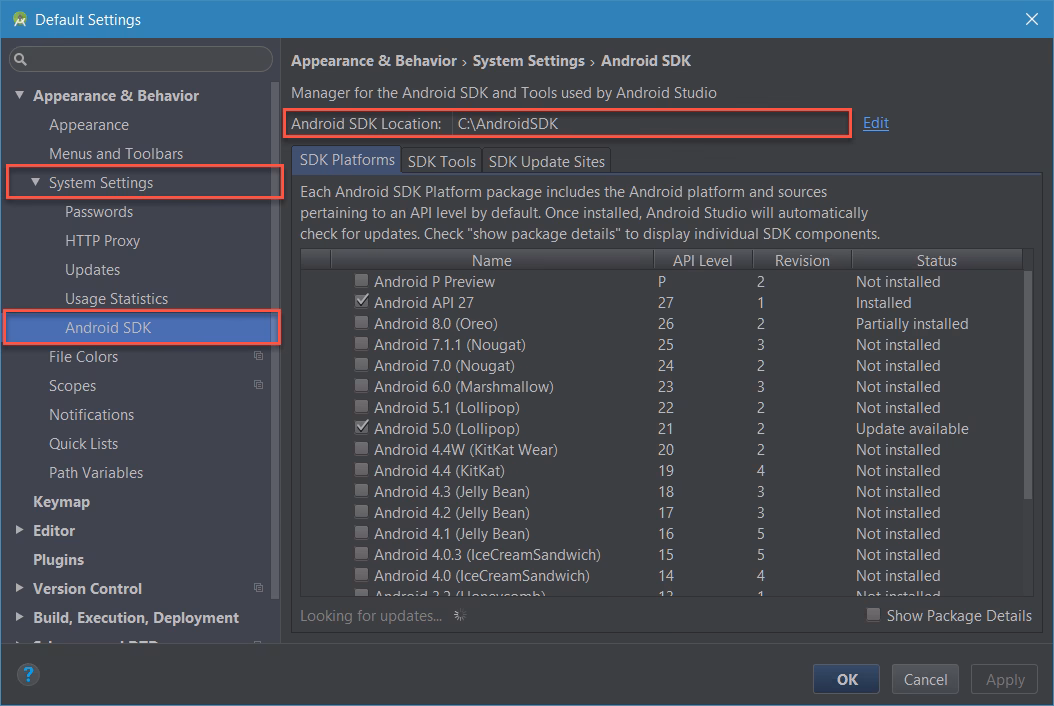 How do I find Android SDK location?