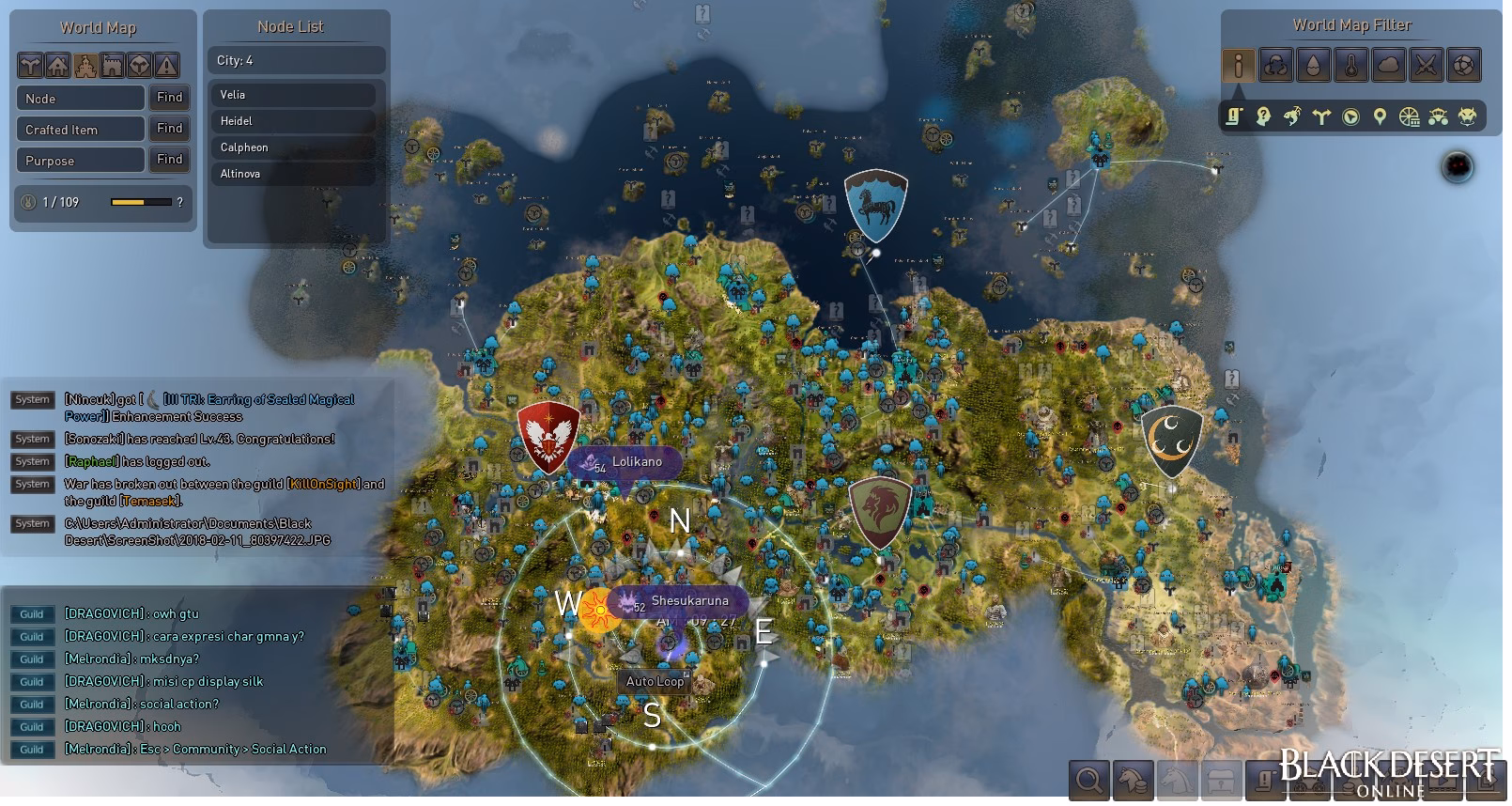 What is included in the Black Desert Online map?