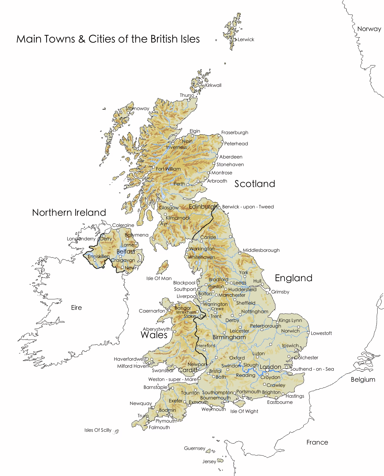 What are some examples of cities in the UK?