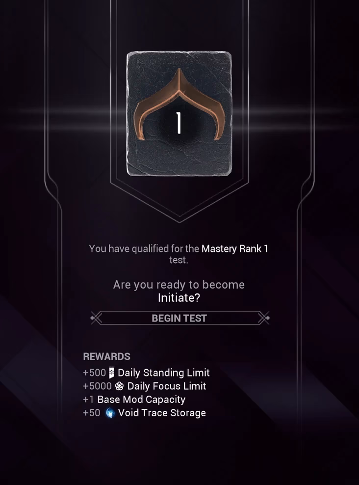 What is the mastery rank test in Warframe?