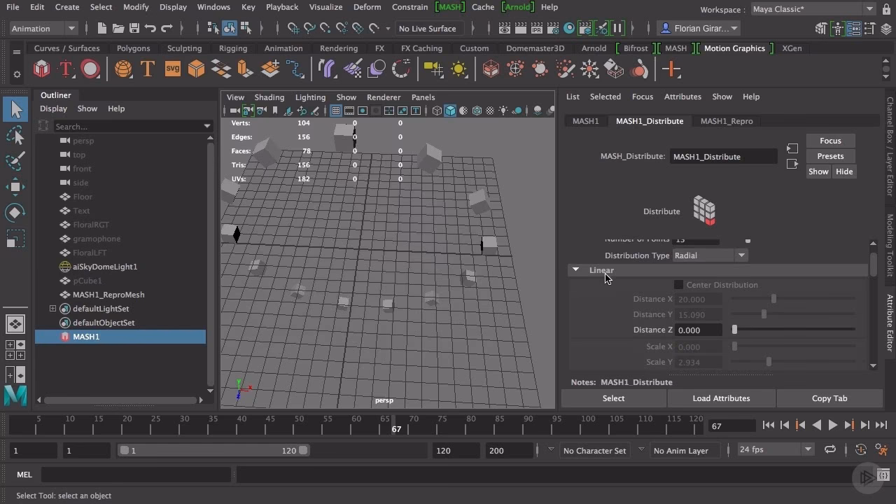 What is the mash distribution node in Autodesk Maya?