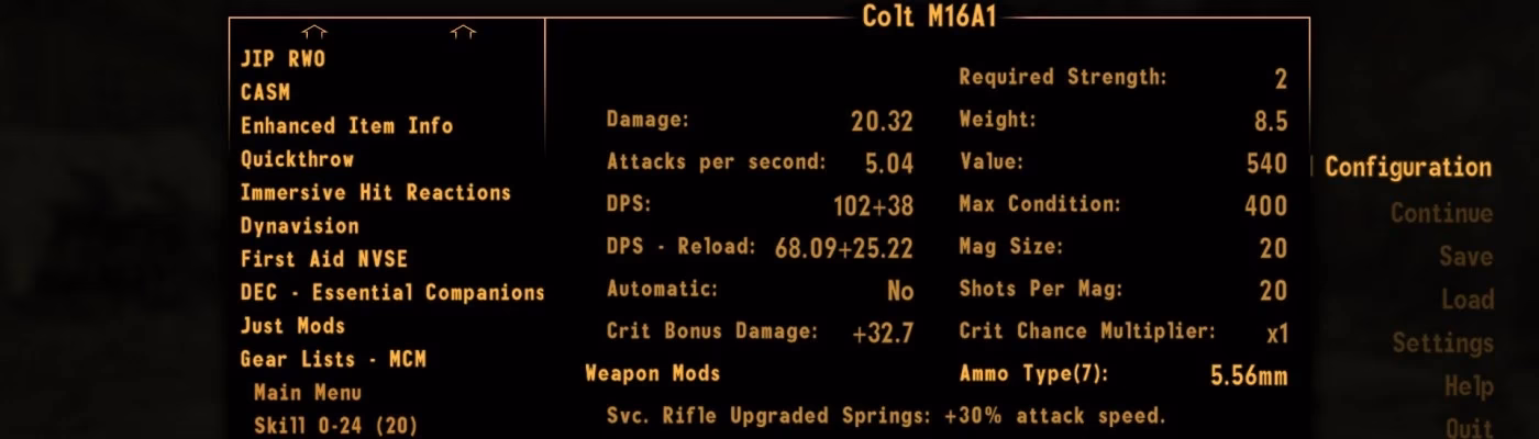 What is the MoD configuration menu in Fallout New Vegas?