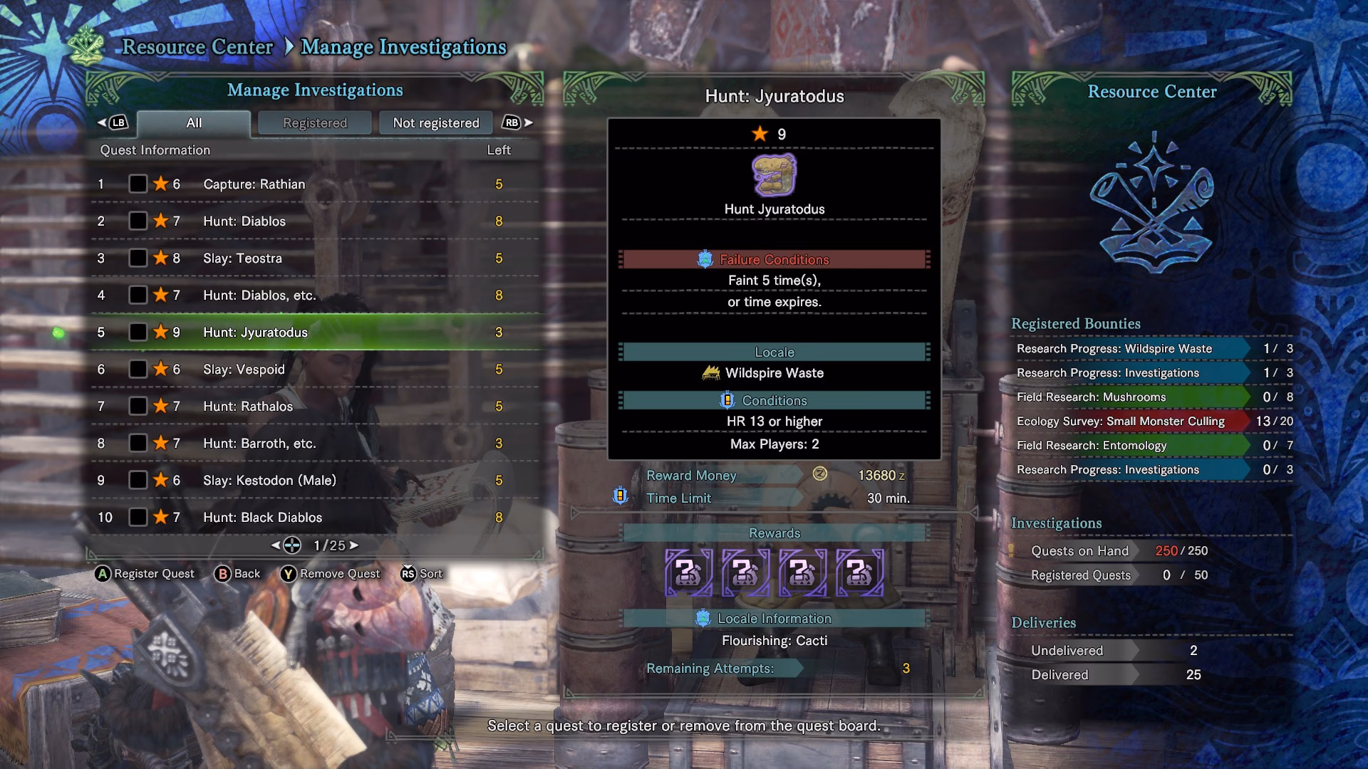 Where can I find tempered investigations in Monster Hunter World?