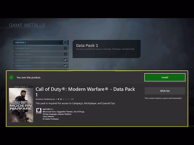 How much data does Call of Duty Modern Warfare use?