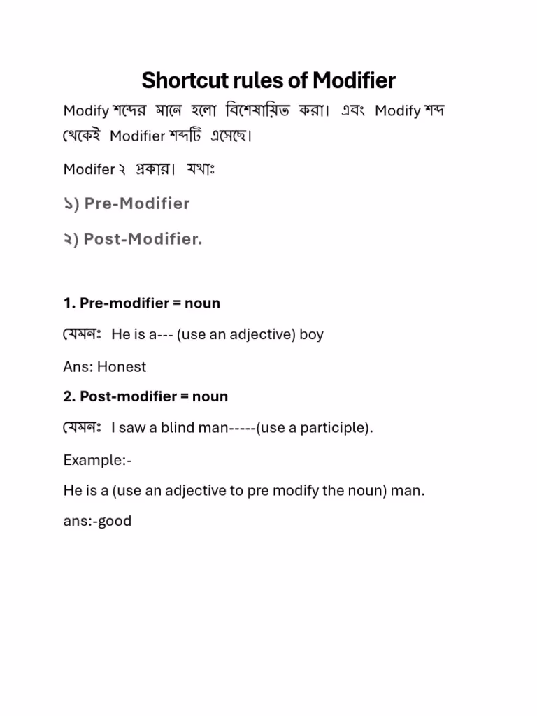 What are the different types of modifiers in a sentence?