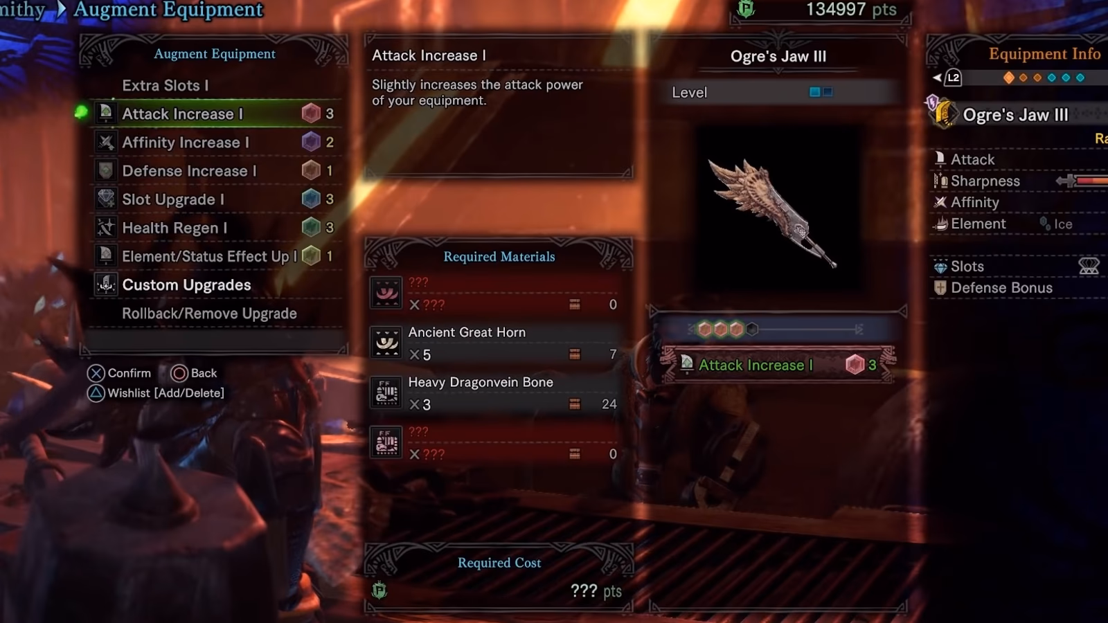 What materials are required for weapon augmentation in Monster Hunter World (MHW) Iceborne?