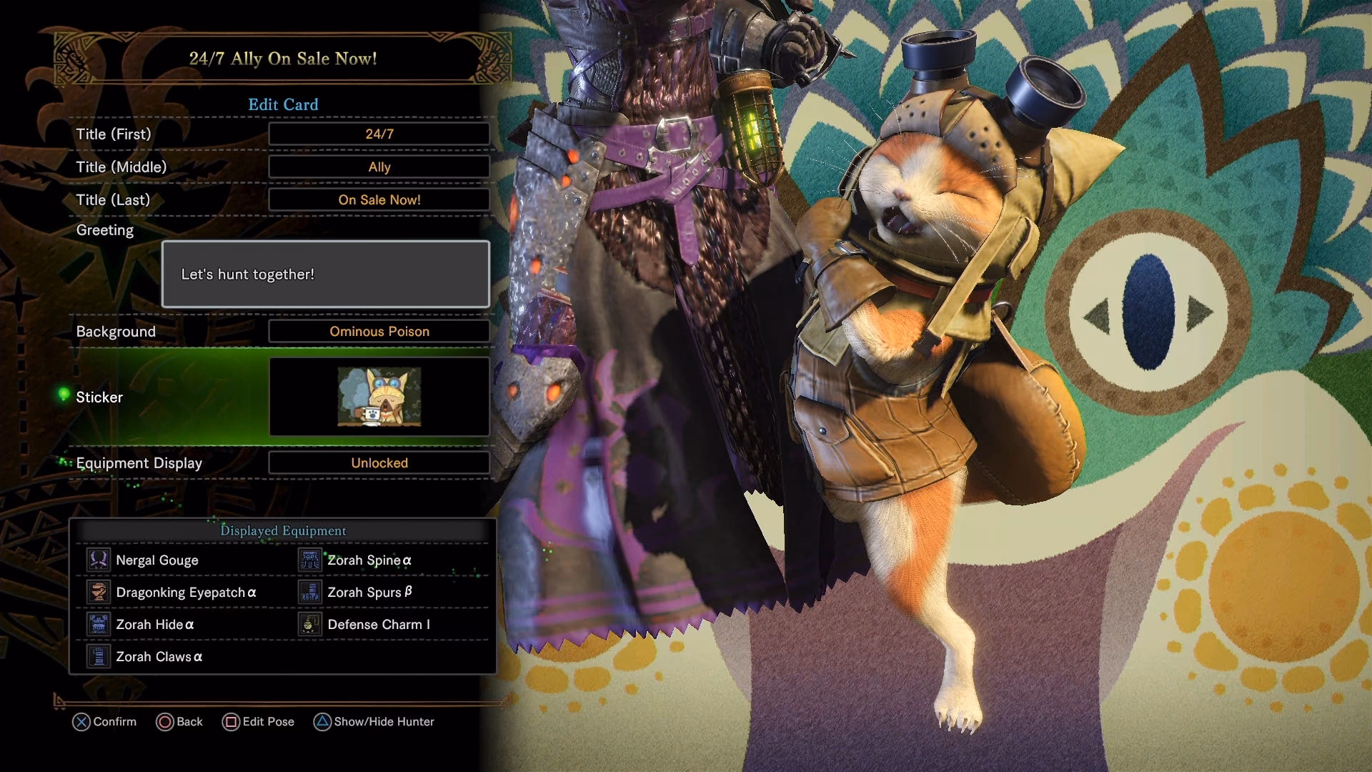 What equipment does Palico have in Monster Hunter World?