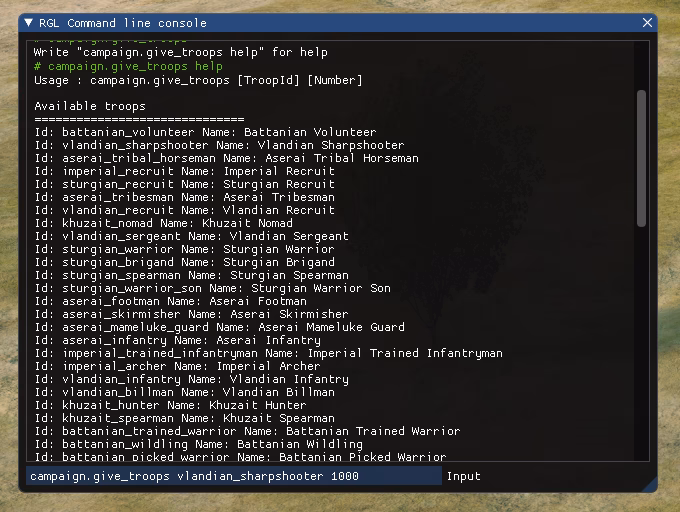 How do I enable a console command in Mount & Blade II?