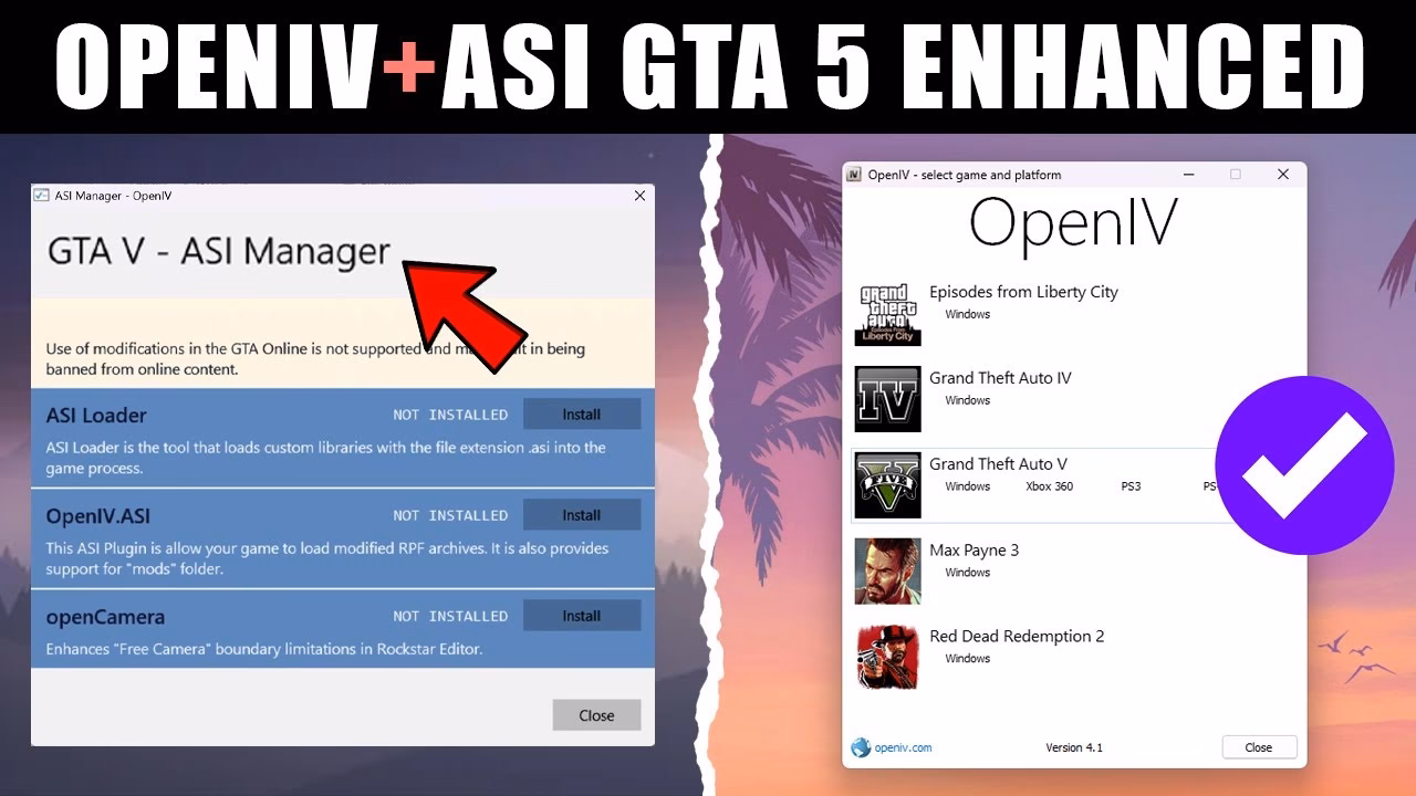 How do I install ASI manager on OpenIV?
