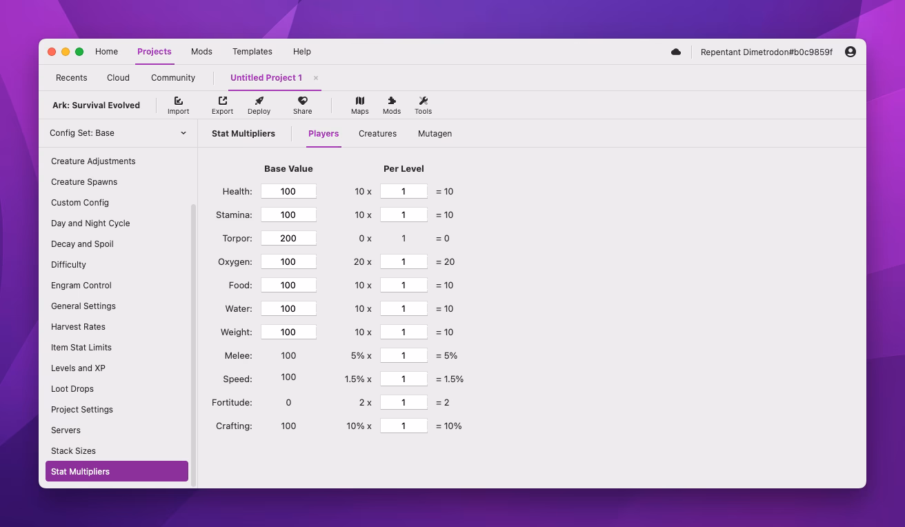What is a perlevelstatsmultiplier tool in Ark Survival Evolved?