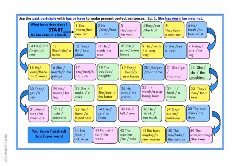 How is the present perfect sentence game played?