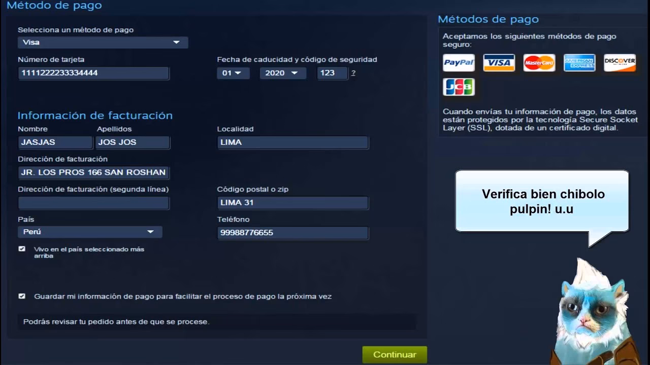 ¿Cuál es la dirección de facturación?