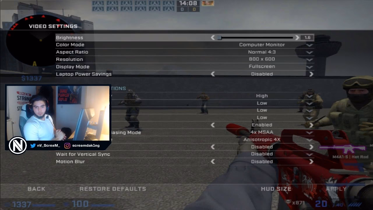 What CSGO settings does Scream use?