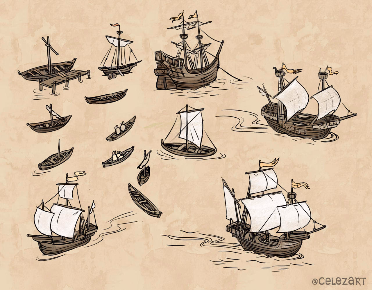 What are the different types of ships on the map?