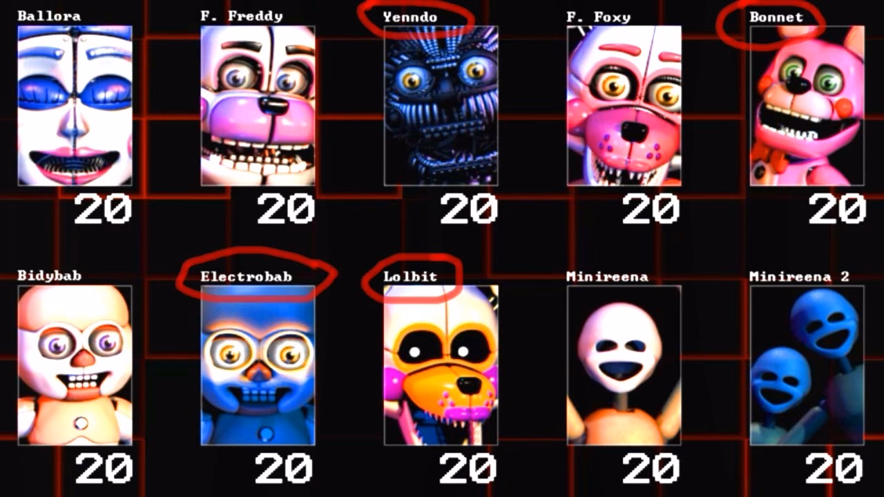 What are the animatronics in five nights at Freddy's Sister Location?