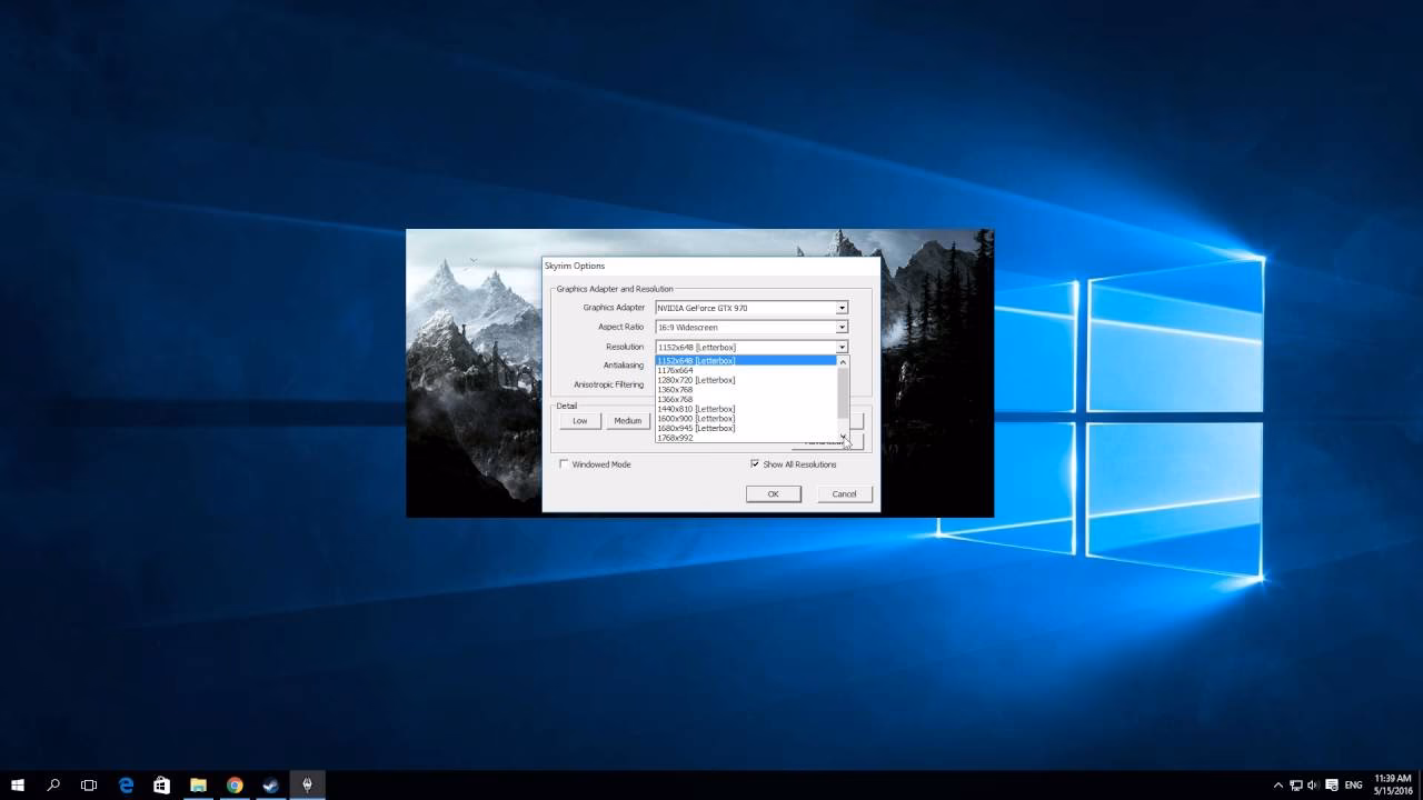 How to change resolution in Elder Scrolls V Skyrim Special Edition?
