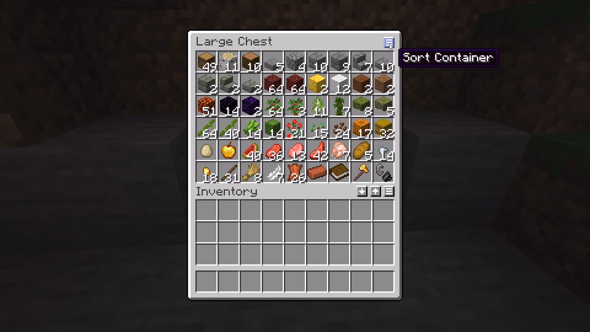 How do I sort items in the inventory?