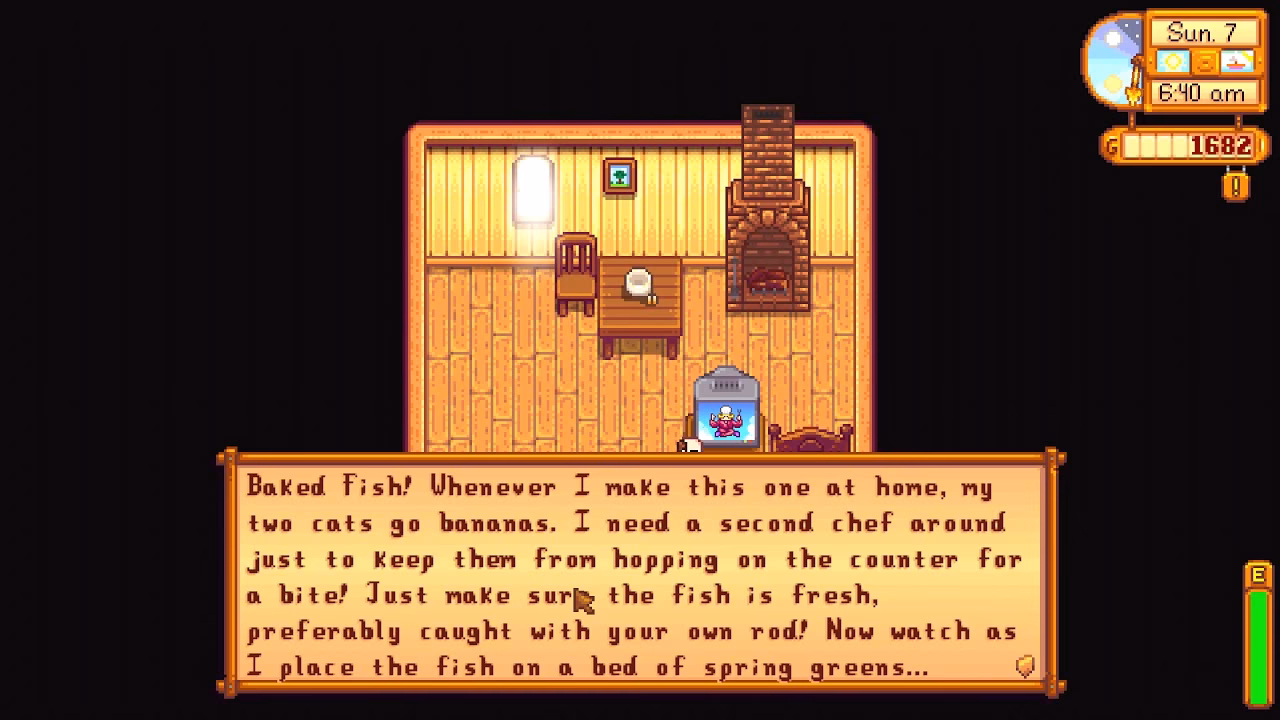 Where can I find baked fish in Stardew Valley?