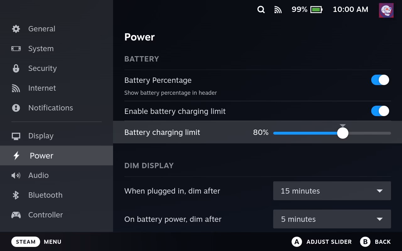 How do I set a charge limit for my steam deck?