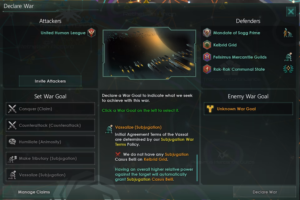What happens if you declare war in stellaris?