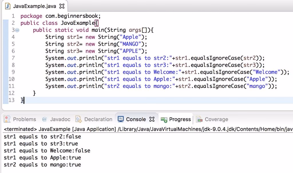 Does equalsignorecase() return true if both strings are equal?