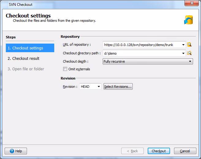 Where is the SVN checkout dialog in TortoiseSVN?