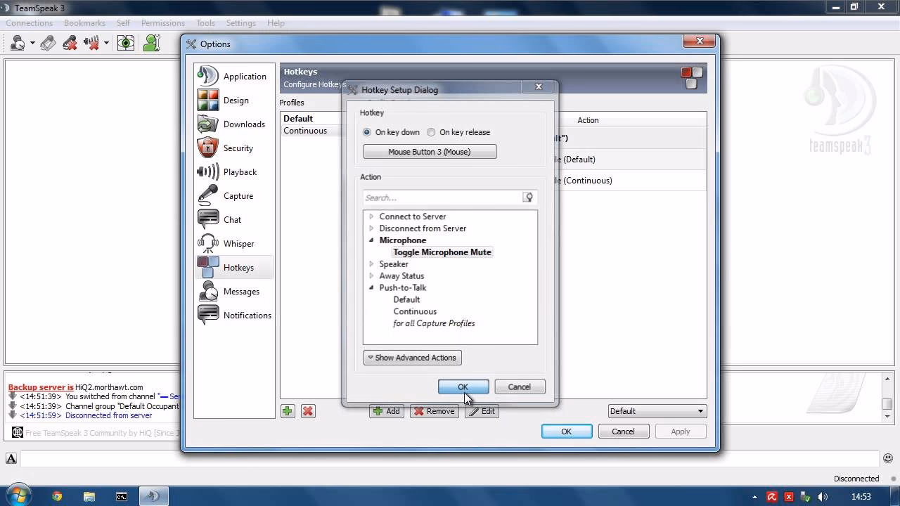 How do you use Push-To-Mute on Teamspeak?