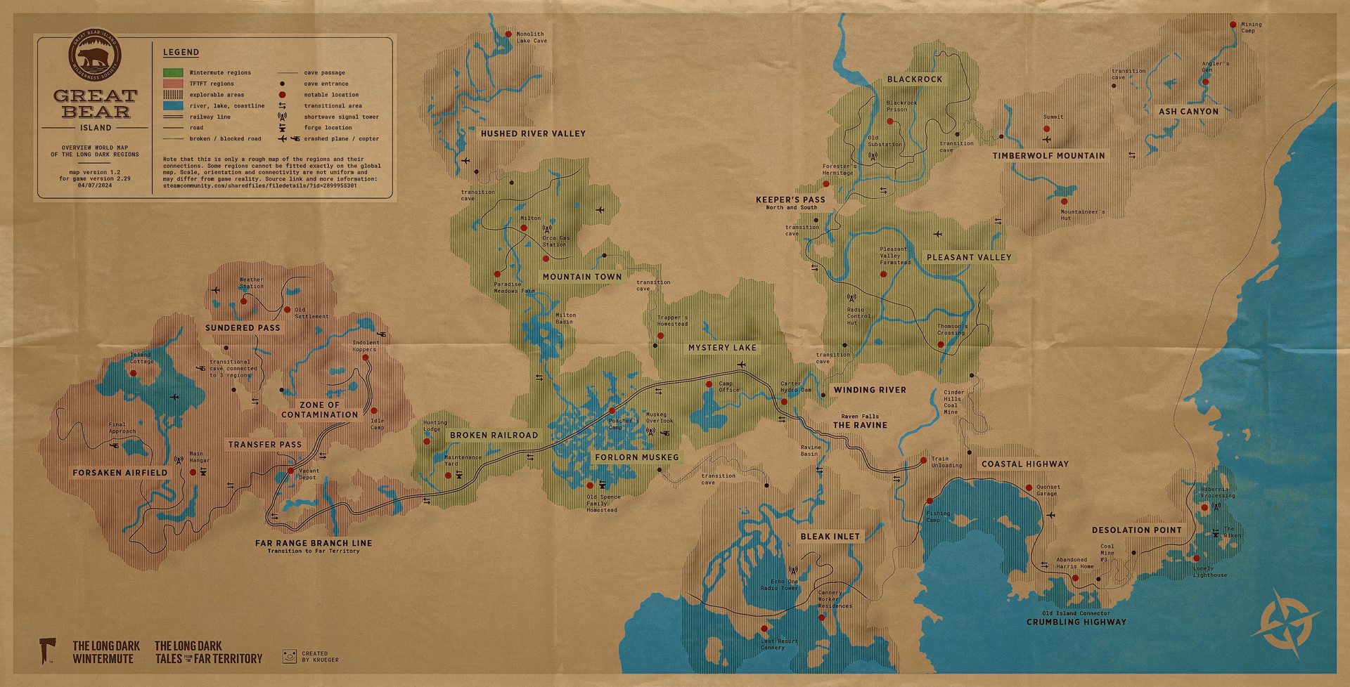 What is included in the long dark map?