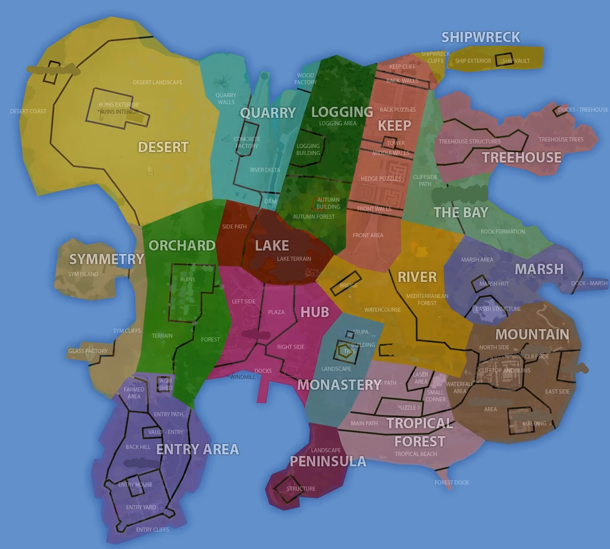 How many areas are there on the island of the witness?