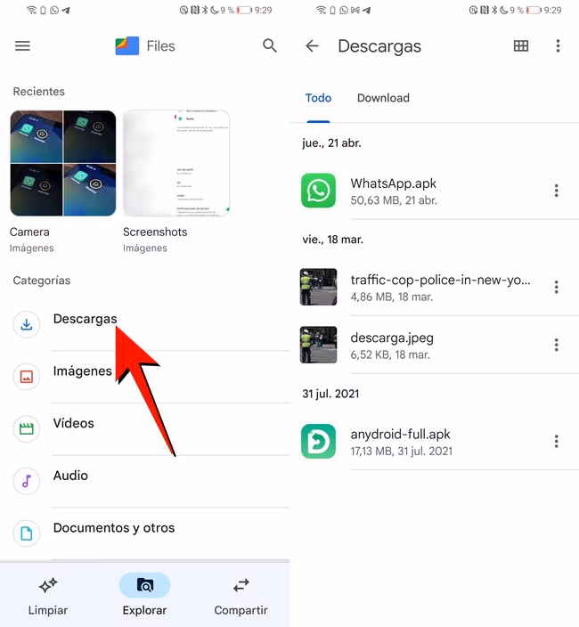 ¿Cómo mostrar todas las descargas almacenadas?