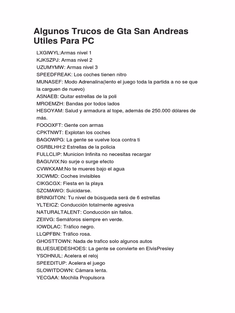 ¿Cómo se activan los trucos en GTA San Andreas?