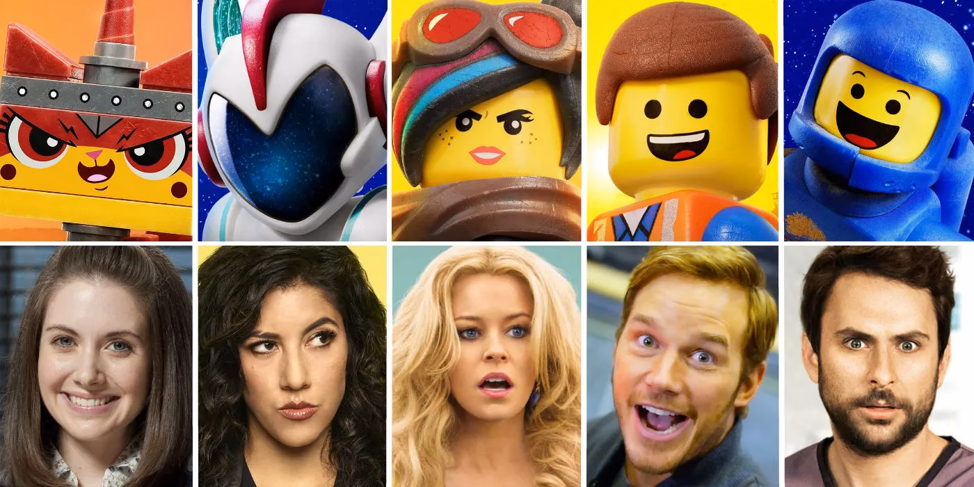 How many actors have voiced 93 characters in Lego movies?