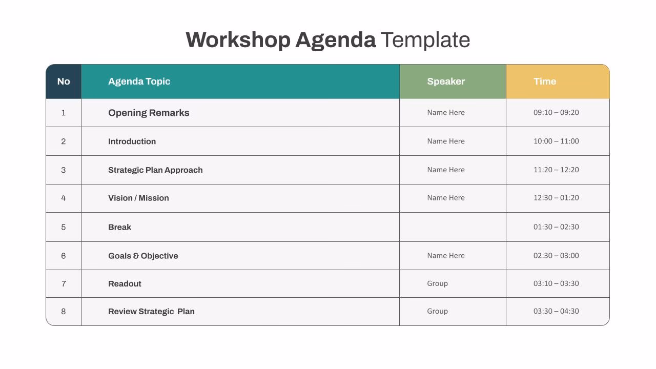 What is a workshop schedule template?